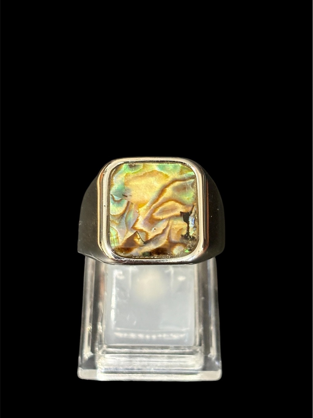 Abalone Square Signet Ring - Green Gold
